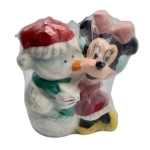 Disney Enesco VINTAGE Christmas Holiday Candle  Minnie Mouse With Snowman